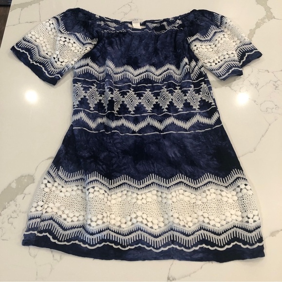 La Blanca Dresses & Skirts - La Blanca Womens Crochet Shift Dress Cover Up Size S Blue Boho Off Shoulder